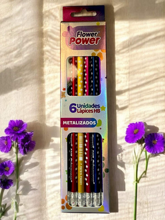 SET DE LAPICES METALIZADOS FLOWER POWER X6