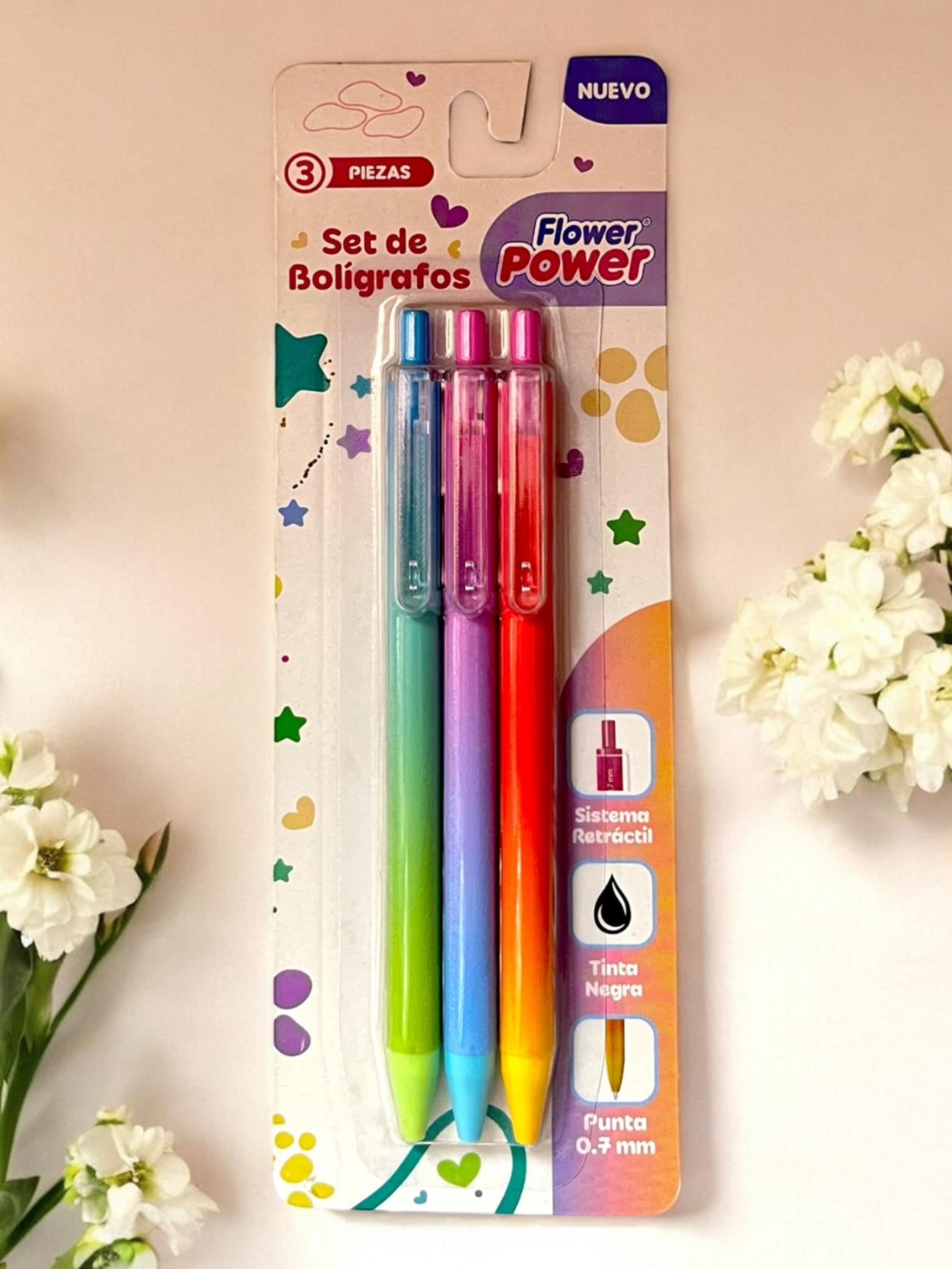SET DE BOLIGRAFOS FLOWER POWER X3