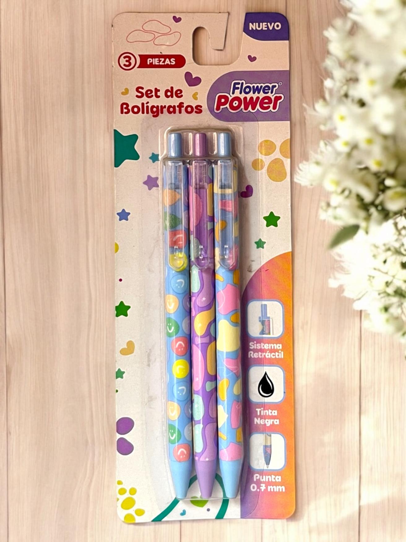 SET DE BOLIGRAFOS FLOWER POWER X3